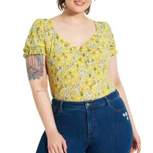 NWT ModCloth Such A Sweetheart Yellow Floral Bodysuit Sz 4X Cottage Boho